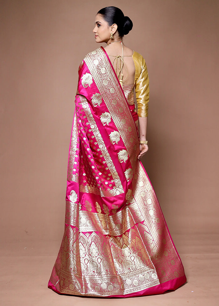 Pink Banarasi Silk Saree With Blouse Piece Footlocker Pictures