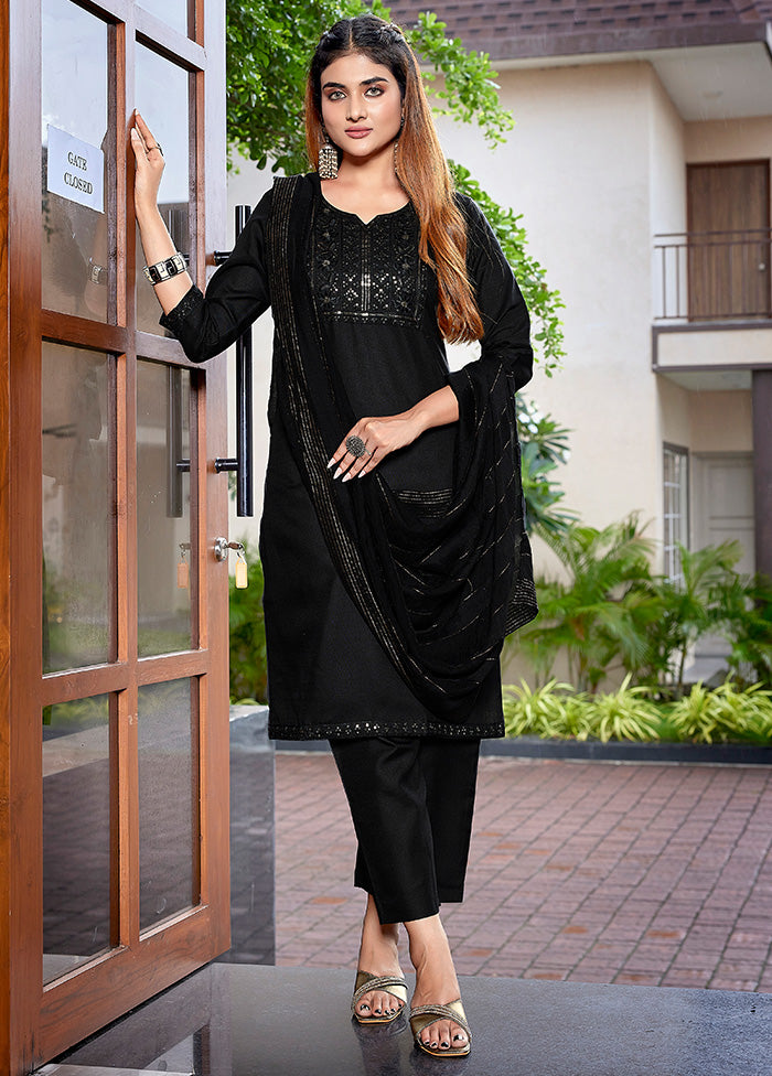 3 Pc Black Readymade Cotton Suit Set Sale Browse