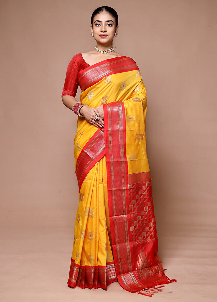 Yellow Kanjivaram Silk Saree With Blouse Piece Deals