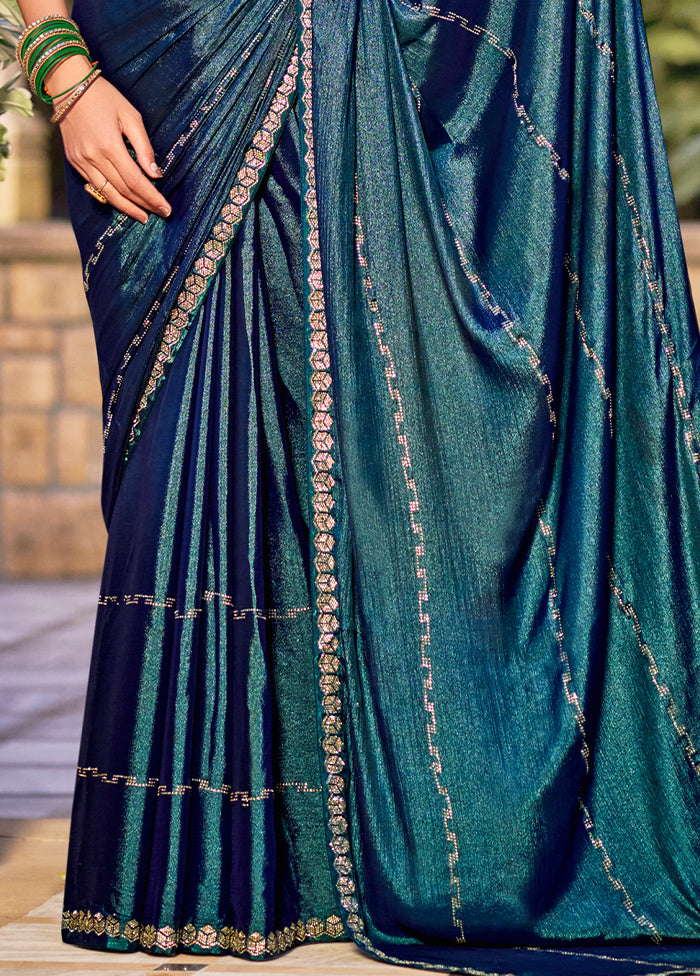 Teal Chiffon Silk Saree With Blouse Piece Sale Outlet