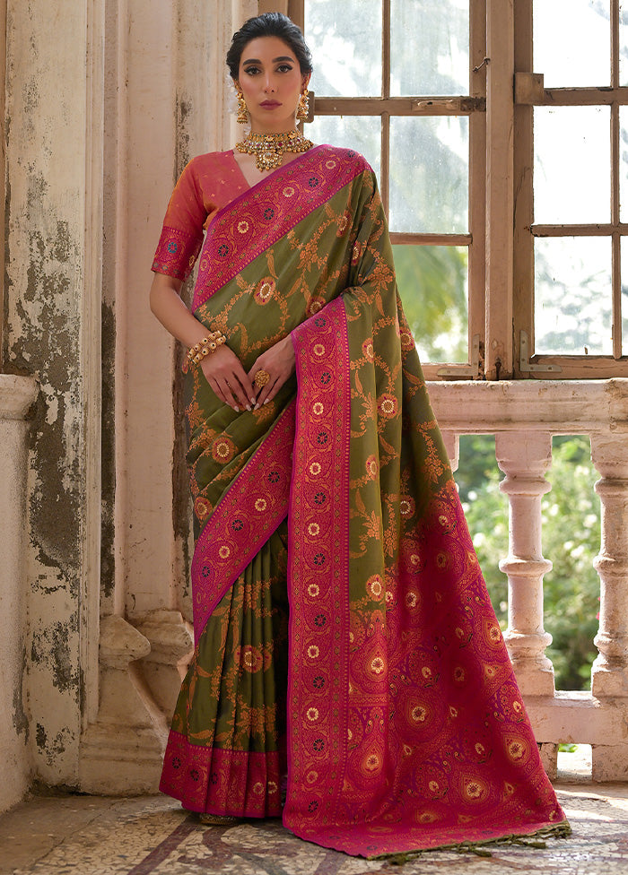 Mehendi Banarasi Silk Saree With Blouse Piece Sale Nicekicks