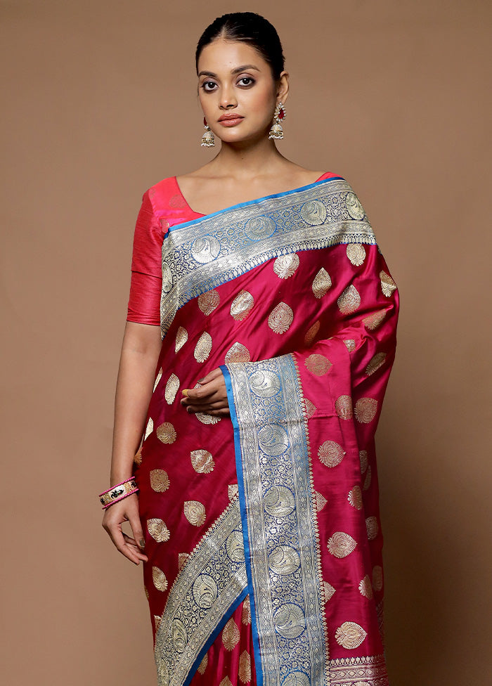 Pink Handloom Banarasi Pure Silk Saree With Blouse Piece Enjoy Cheap Pice