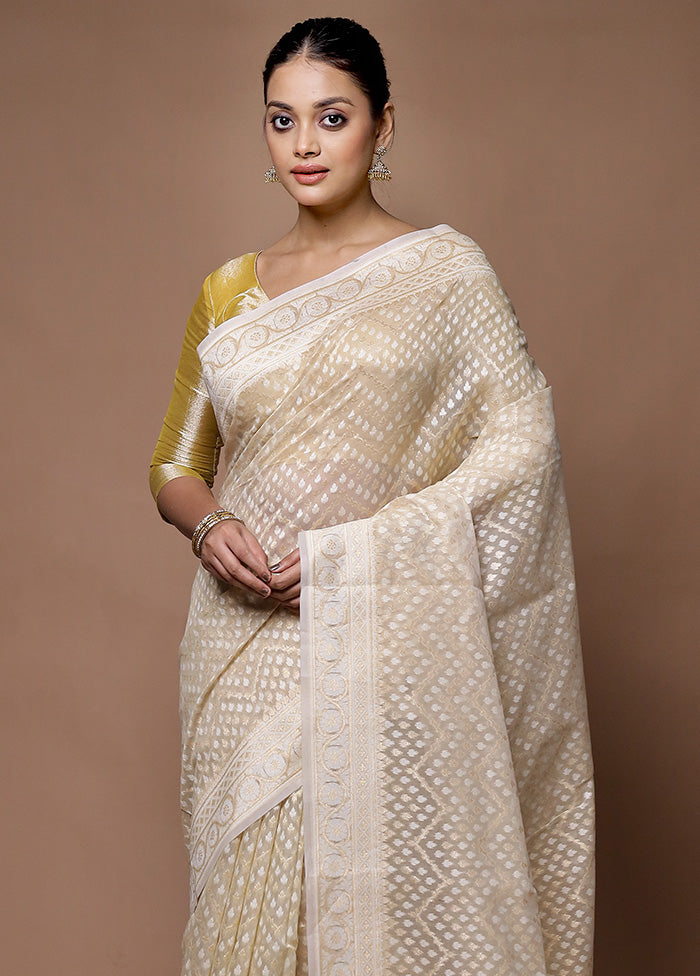 Cream Kora Silk Saree With Blouse Piece Buy Cheap Cheapest