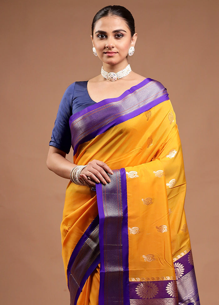 Yellow Kanjivaram Silk Saree With Blouse Piece Discount Visit New