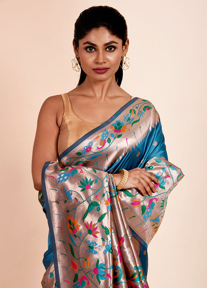 Blue Dupion Silk Saree With Blouse Piece Cheap Best Wholesale