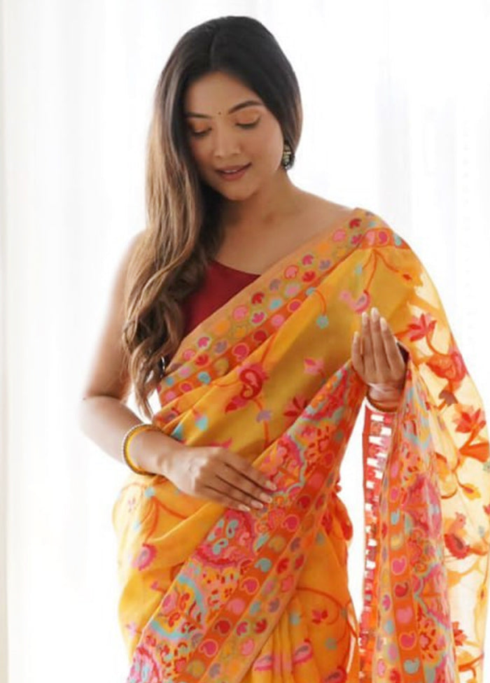 Mustard Banarasi Silk Saree With Blouse Piece Sale 2025 Newest