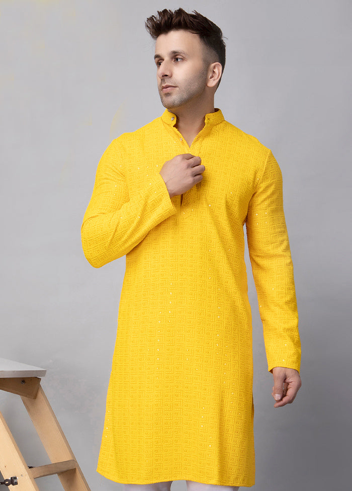 Yellow Viscose Embroidered Knee Length Kurta Buy Cheap 100% Original