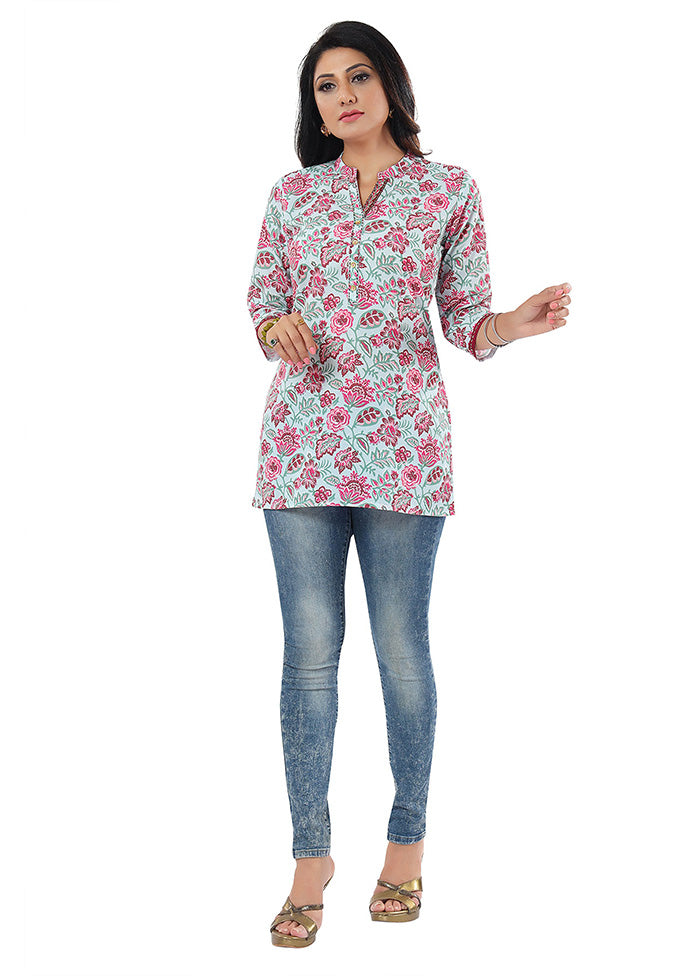 Sky Blue Readymade Rayon Short Kurti Clearance Get To Buy