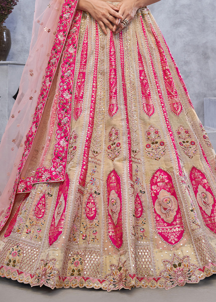 3 Pc Chiku Silk Semi Stitched Lehenga Set From China Free Shipping Low Pice