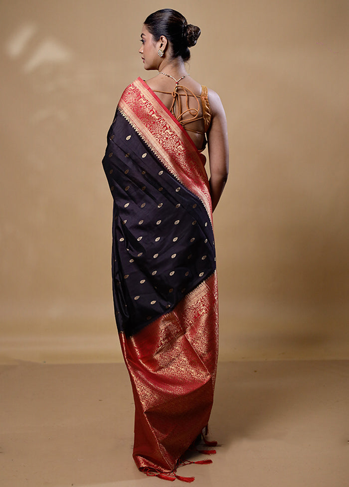 Black Dupion Silk Saree With Blouse Piece Cheap Sale Manchester Great Sale