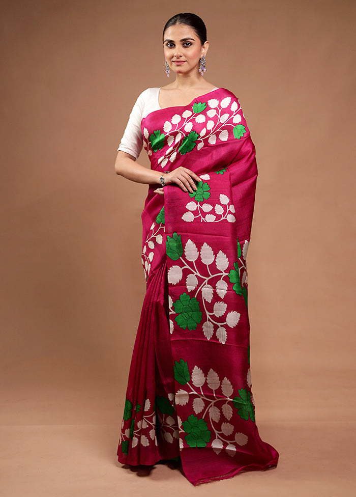 Pink Printed Pure Silk Saree Without Blouse Piece Sale Nicekicks