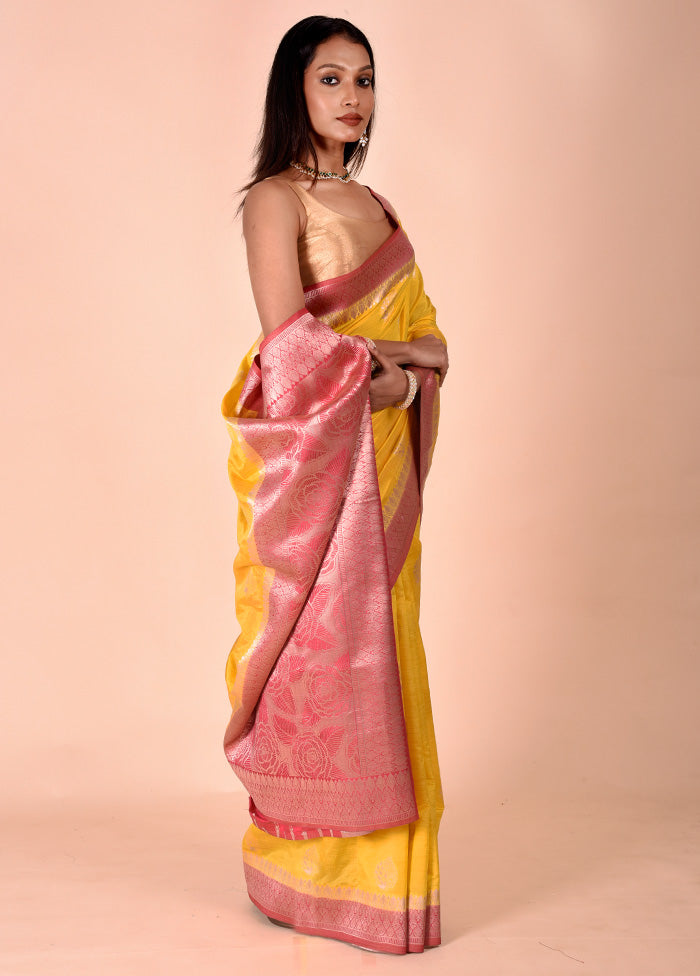 Yellow Dupion Silk Saree With Blouse Piece Clearance Order