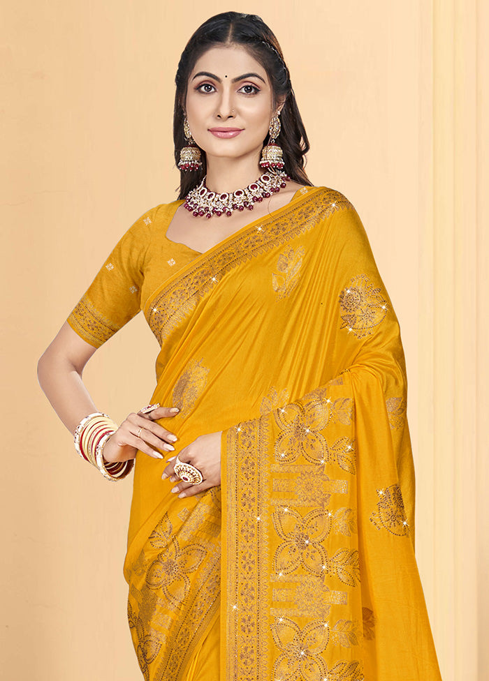 Yellow Spun Silk Saree With Blouse Piece Fashionable Cheap Pice