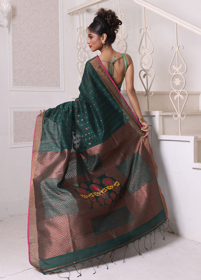 Green Pure Cotton Saree With Blouse Piece Outlet Popular