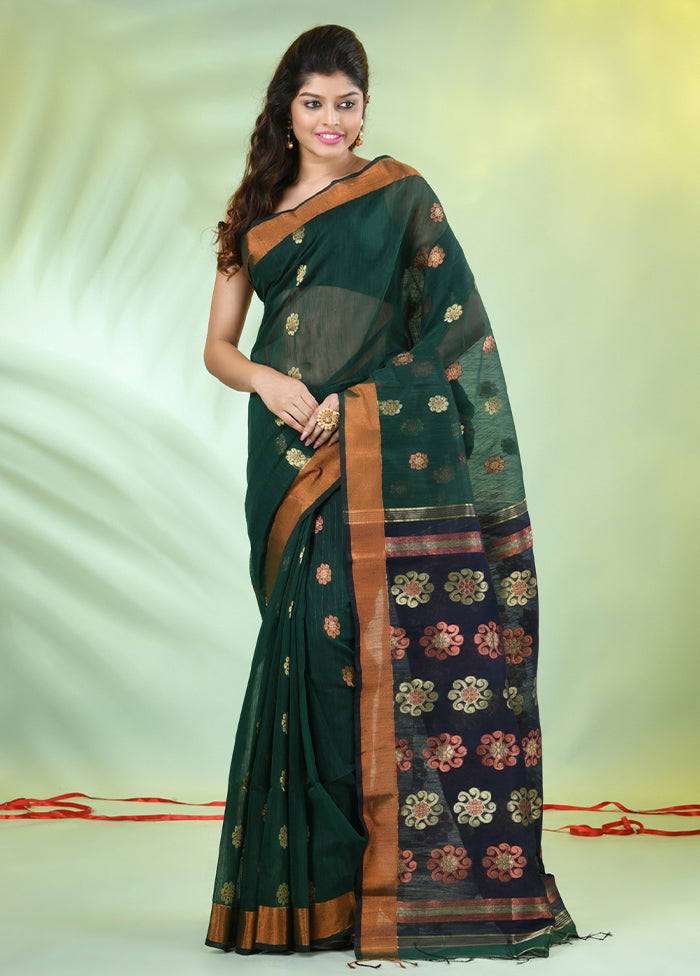 Green Pure Cotton Saree With Blouse Piece Shop For Sale