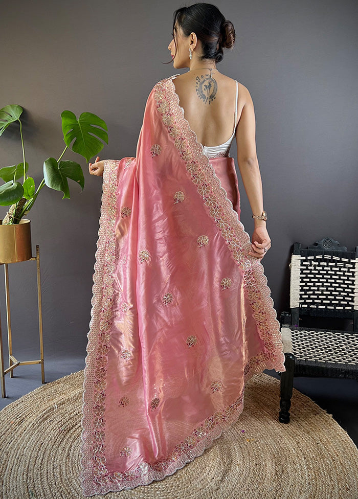 Pink Spun Silk Saree With Blouse Piece Free Shipping Real