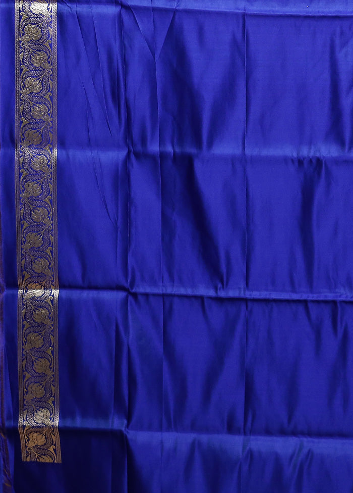 Blue Handloom Banarasi Pure Silk Saree With Blouse Piece Free Shipping Reliable