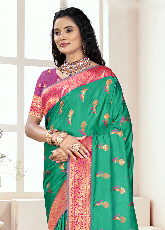 Teal Green Dupion Silk Saree With Blouse Piece Collections For Sale