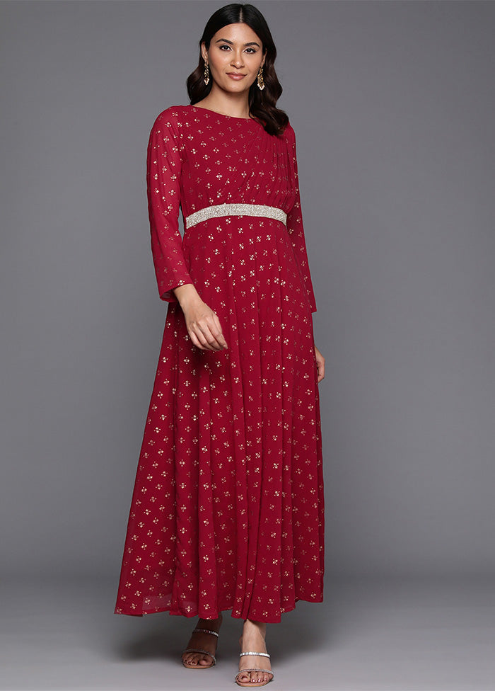 Maroon Readymade Georgette Indian Dress For Nice Cheap Online