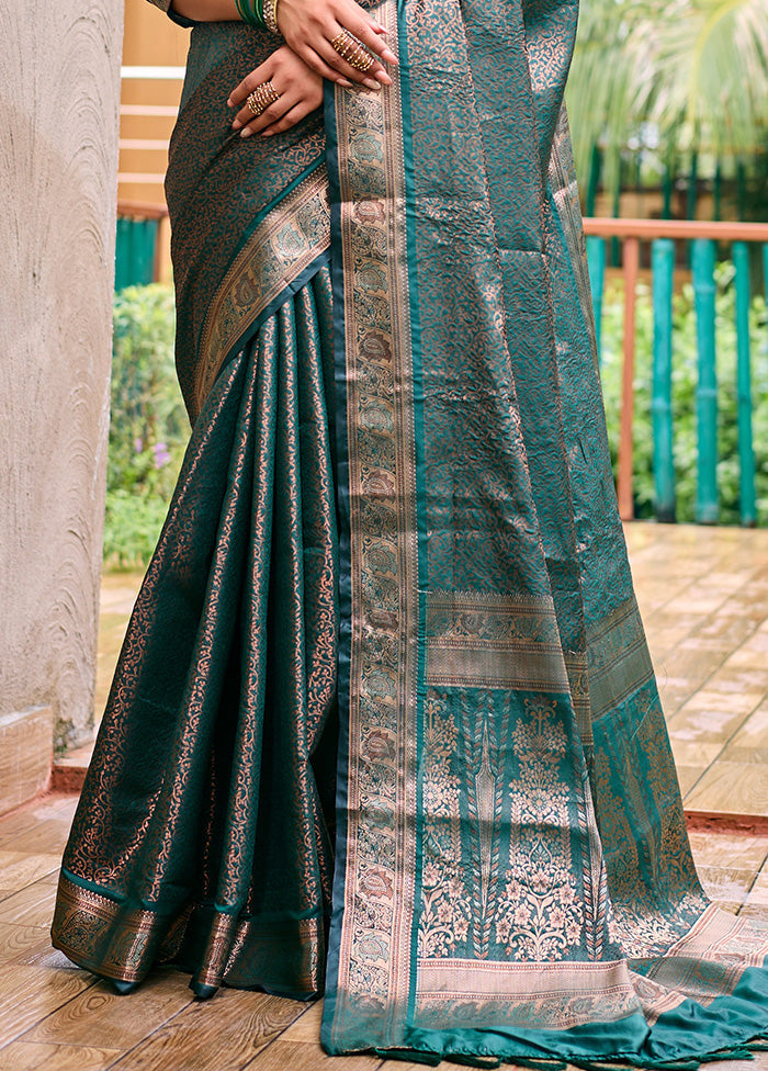 Bottle Green Kanjivaram Silk Saree With Blouse Piece Footlocker For Sale