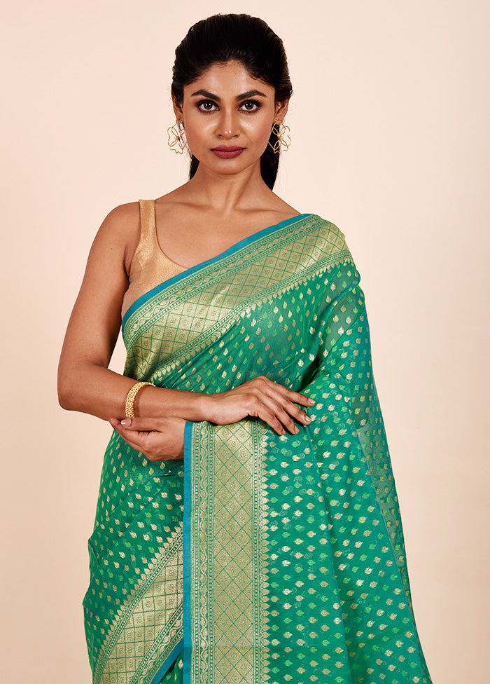 Green Kora Silk Saree With Blouse Piece Buy Cheap With Credit Card