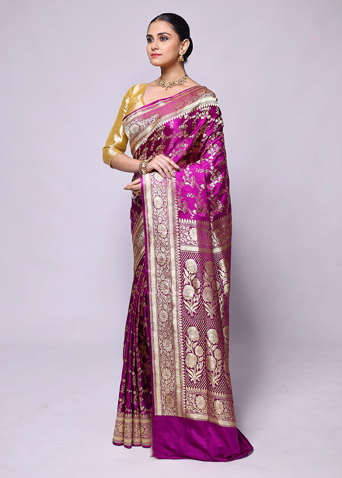 Pink Handloom Banarasi Pure Silk Saree With Blouse Piece Buy Cheap 100% Guaranteed