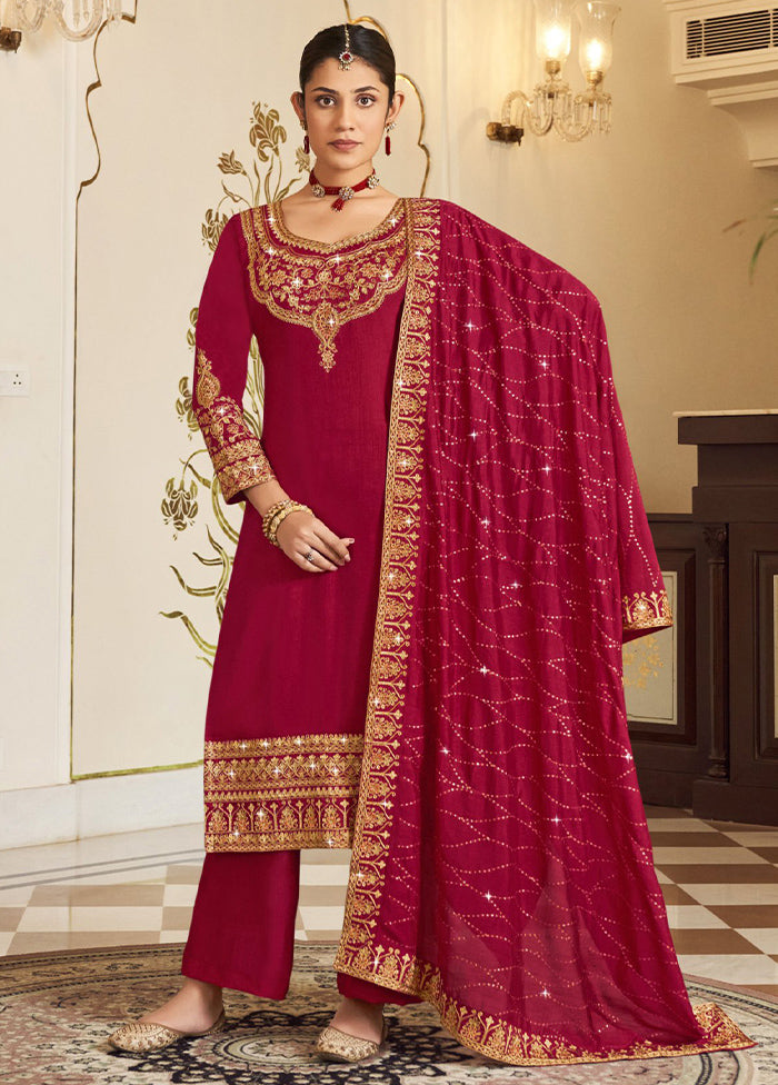 3 Pc Pink Pure Semi Stitched Silk Suit Set Clearance Big Sale