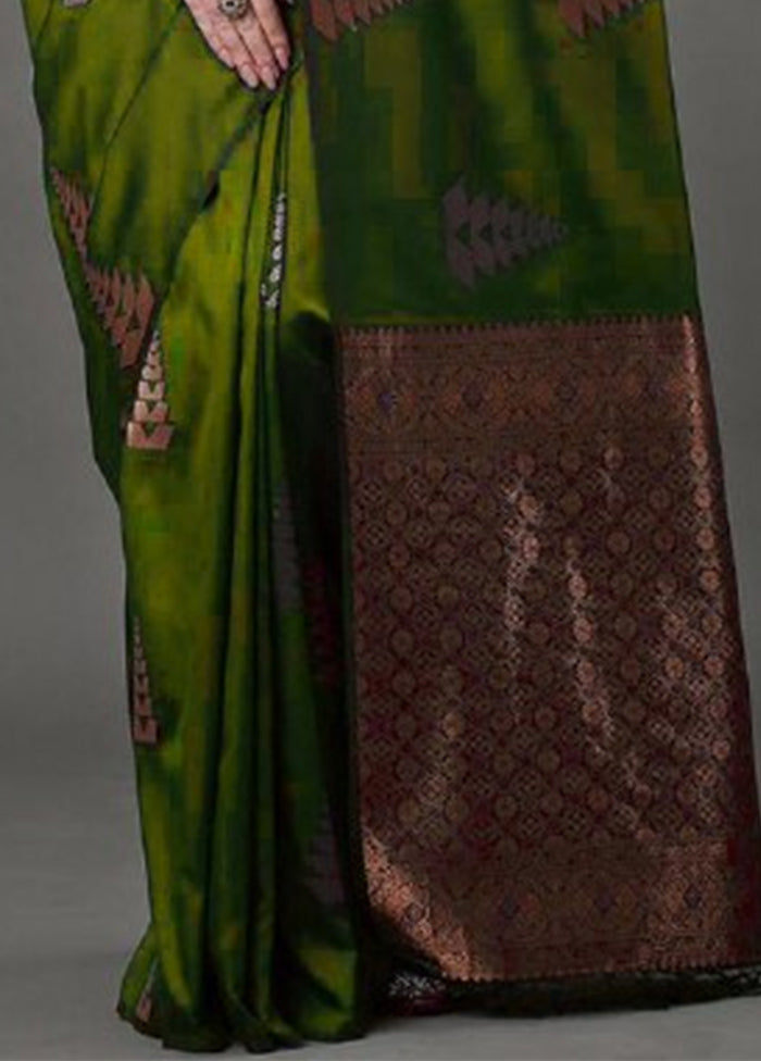 Olive Green Banarasi Silk Saree With Blouse Piece Deals Cheap Pice