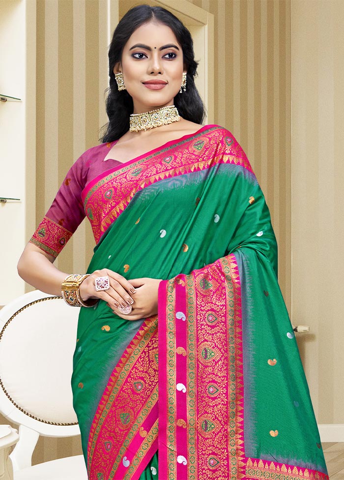 Teal Green Dupion Silk Saree With Blouse Piece Cheap With Paypal