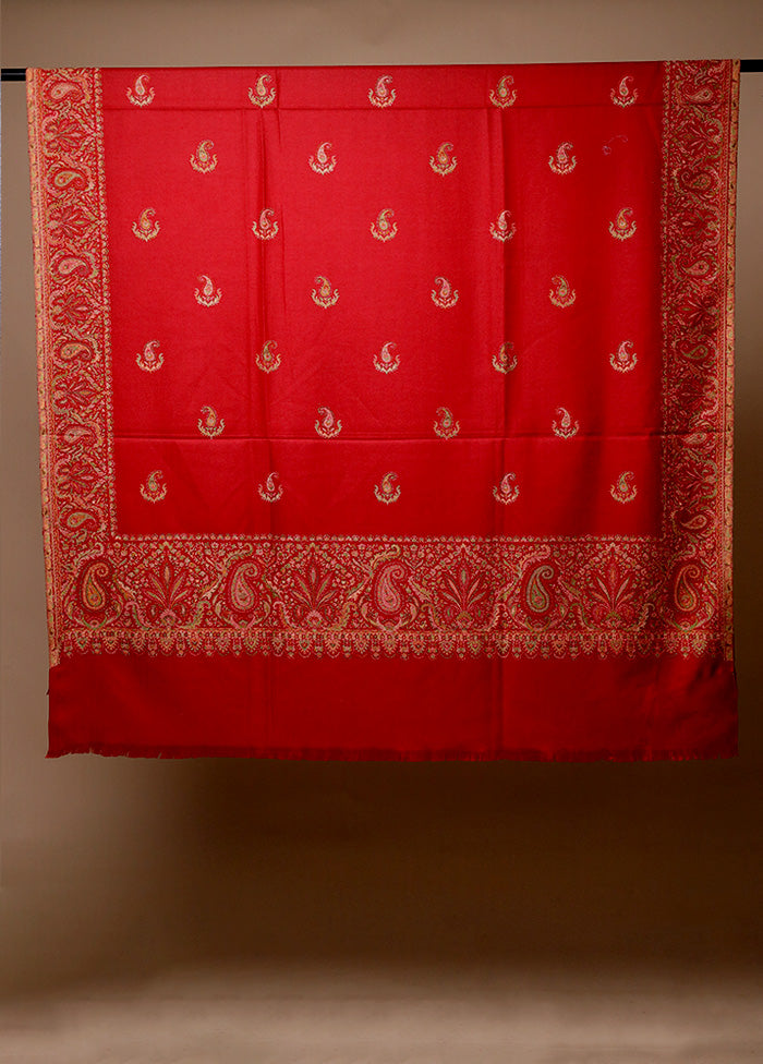 Red Butta Work With Zari Woven Border Shawl For Nice Online