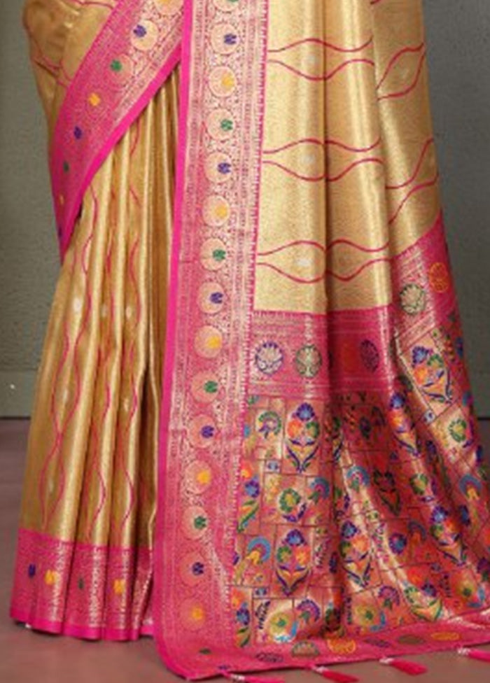 Golden Banarasi Silk Saree With Blouse Piece With Mastercard Online