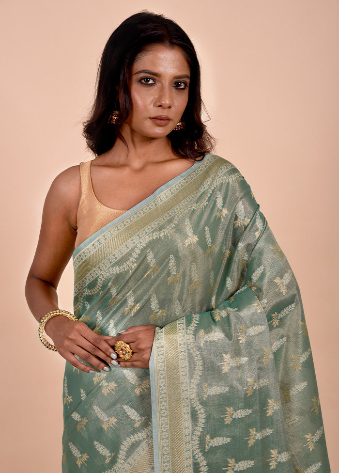 Green Tissue Silk Saree With Blouse Piece Popular Cheap Online