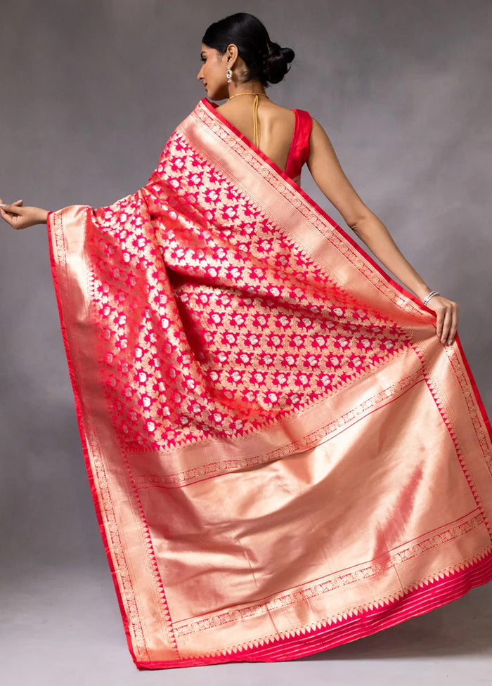 Red Banarasi Silk Saree With Blouse Piece Cheap Sale Excellent