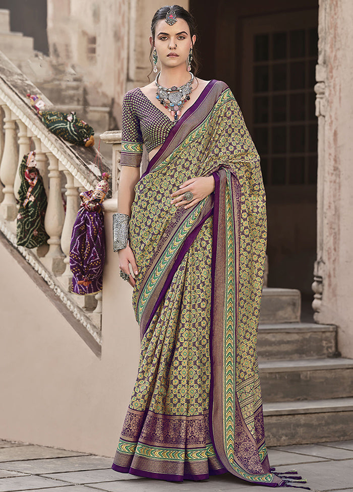 Purple Spun Silk Saree With Blouse Piece Pre Order