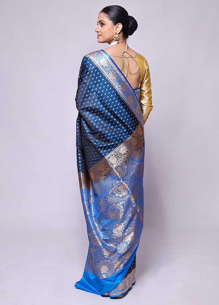 Blue Banarasi Silk Saree With Blouse Piece Buy Cheap With Credit Card