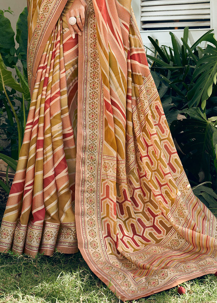 Peach Georgette Saree With Blouse Piece Buy Cheap Get Authentic