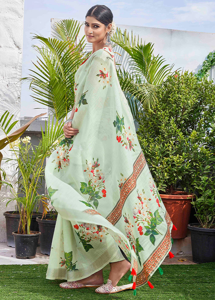 Pista Green Linen Silk Saree With Blouse Piece Cheap Websites