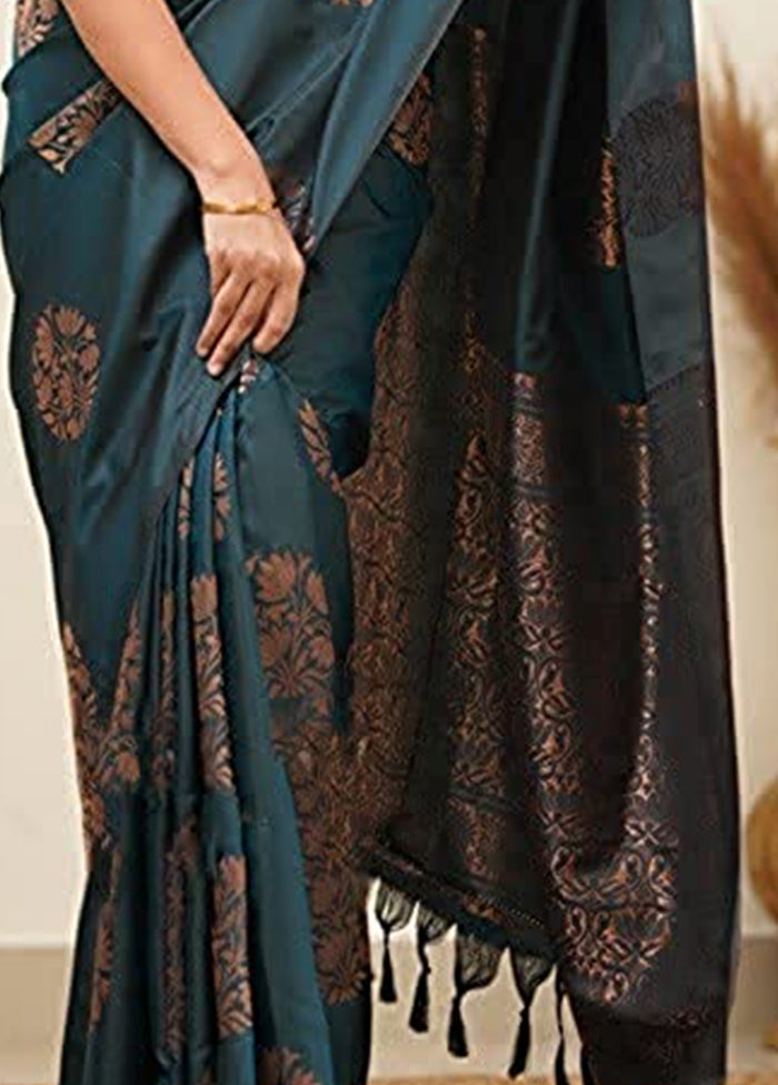 Teal Banarasi Silk Saree With Blouse Piece Pre Order For Sale