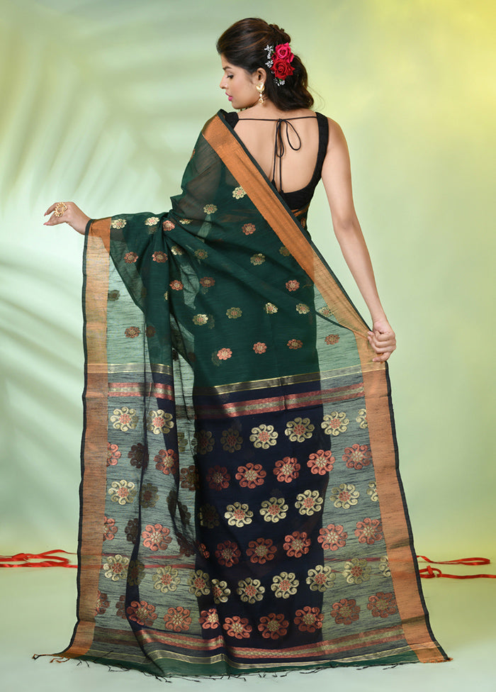 Green Pure Cotton Saree With Blouse Piece Shop For Sale