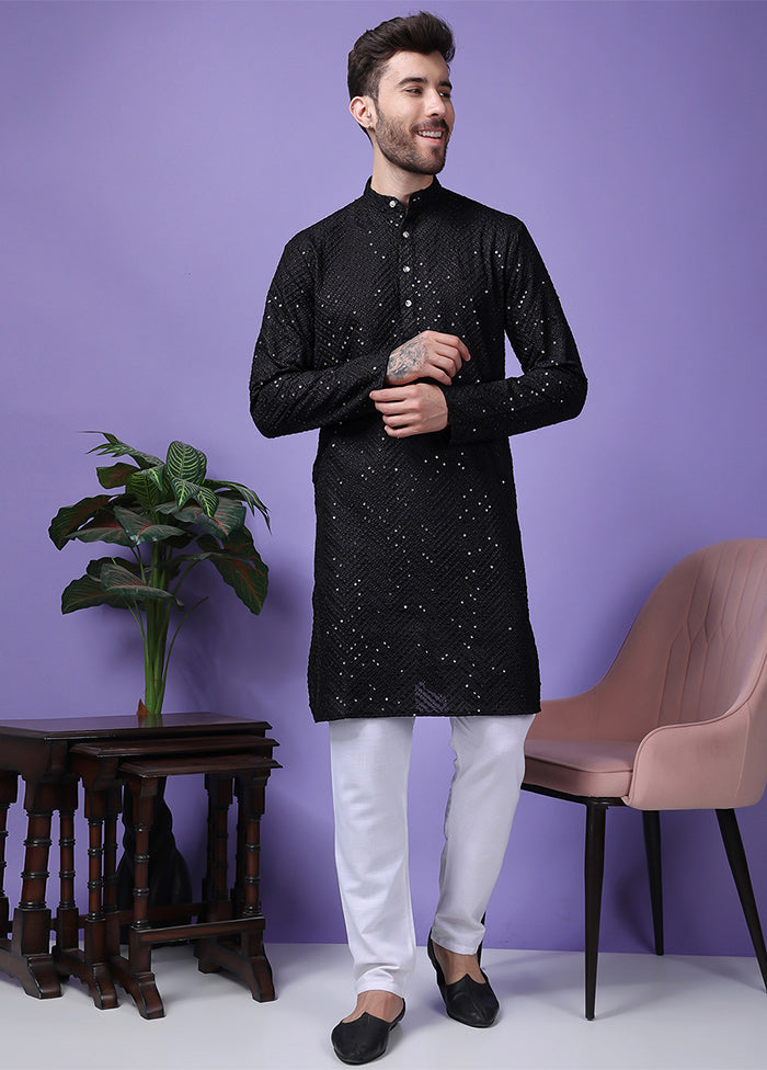 2 Pc Black Silk Kurta Pajama Set Free Shipping Deals