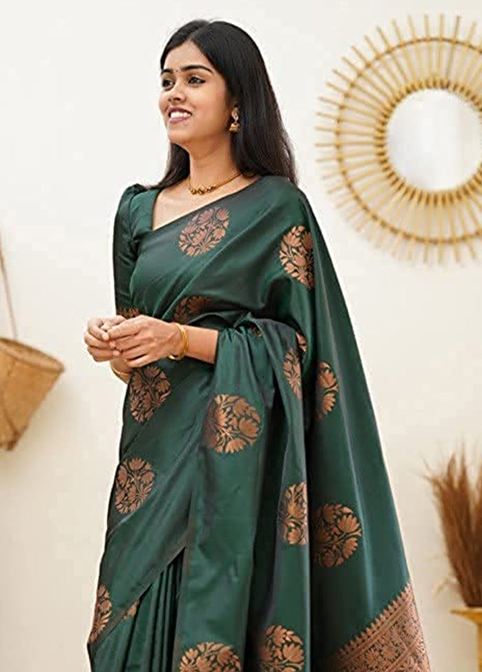 Green Banarasi Silk Saree With Blouse Piece Discount Visit New