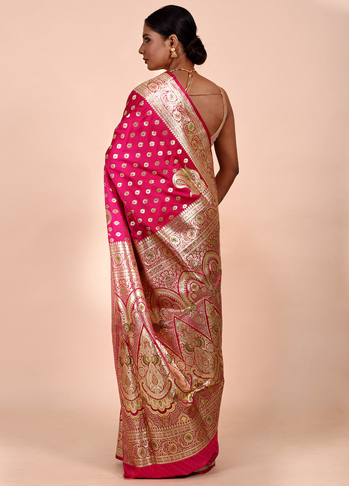 Rani Pink Banarasi Silk Saree With Blouse Piece Wiki For Sale