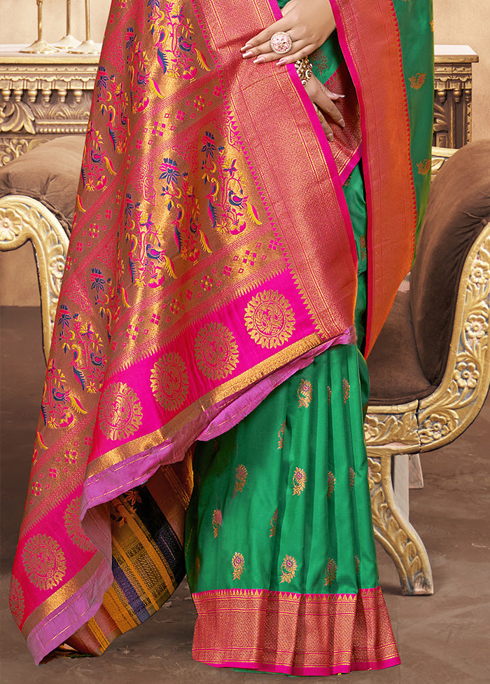 Green Spun Silk Saree With Blouse Piece Store Online