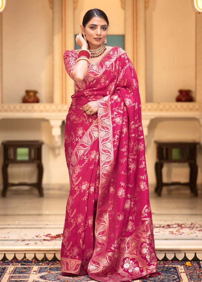 Pink Banarasi Silk Saree With Blouse Piece Cheap Buy