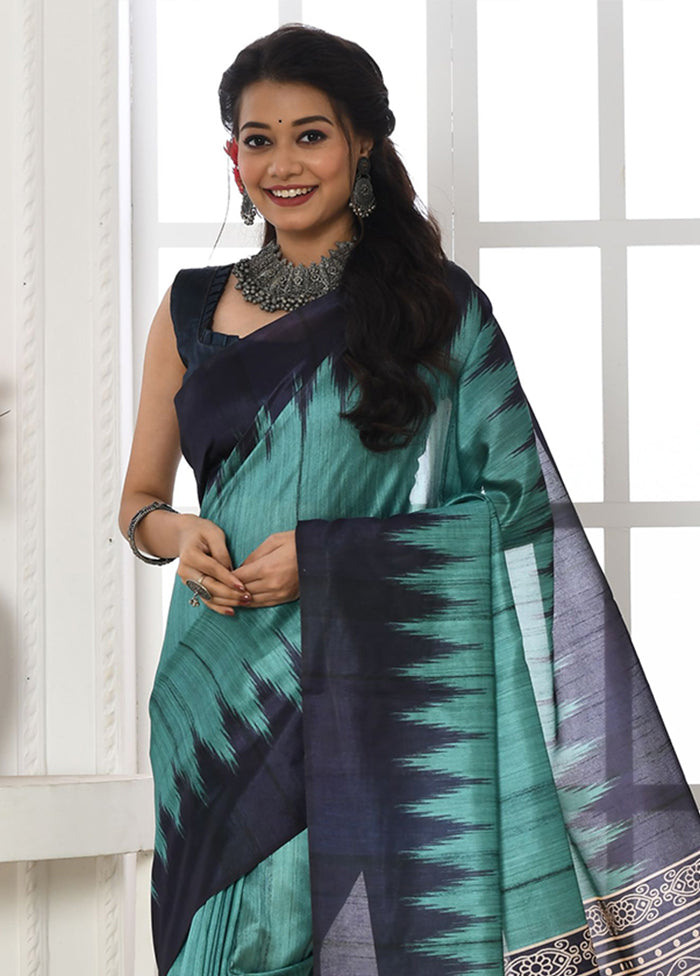 Firoza Tussar Silk Saree With Blouse Piece Clearance Sast