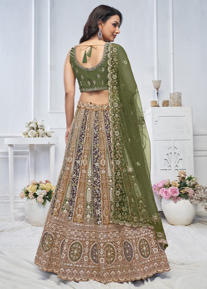 3 Pc Green Net Semi Stitched Lehenga Set Outlet Low Shipping Fee