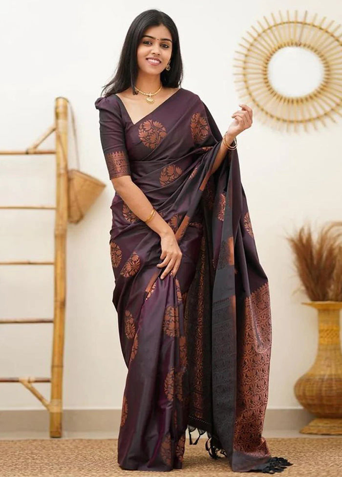 Wine Banarasi Silk Saree With Blouse Piece Pay With Paypal Cheap Pice