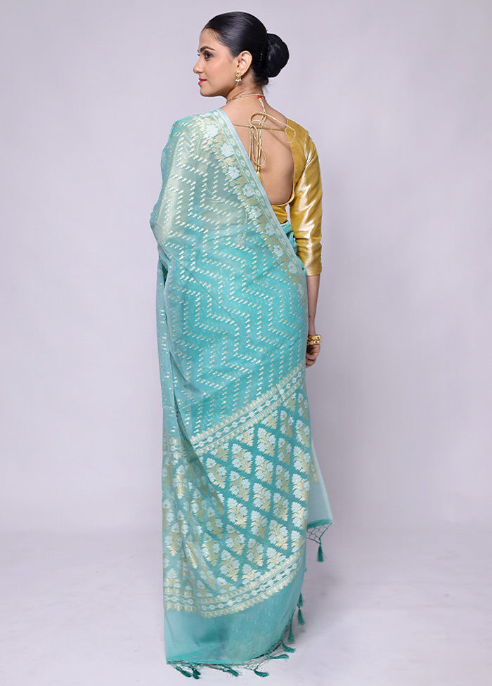 Blue Kora Silk Saree With Blouse Piece Cheap Outlet Locations