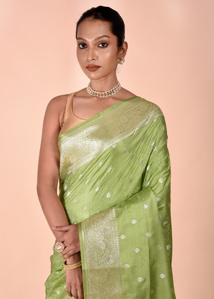 Green Tanchoi Silk Saree With Blouse Piece With Credit Card Free Shipping