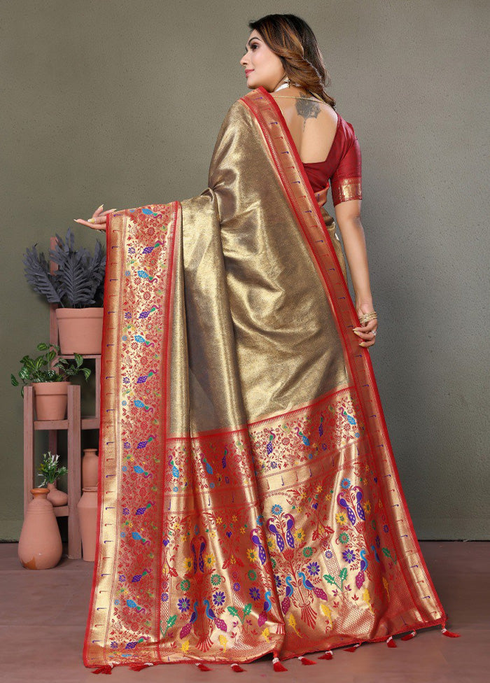 Olive Green Banarasi Silk Saree With Blouse Piece Outlet The Cheapest